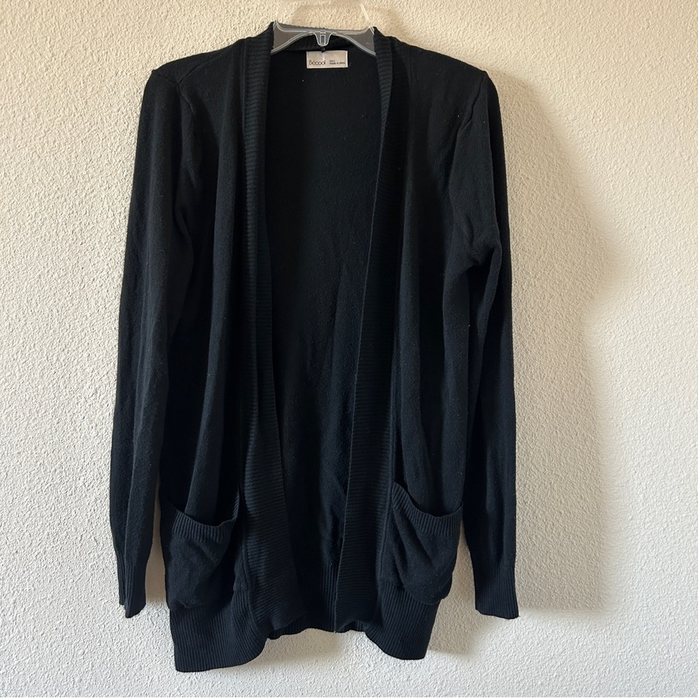 Becool Cardigan Open Front Women’s Large Black Coastal Nautical Granny Teacher